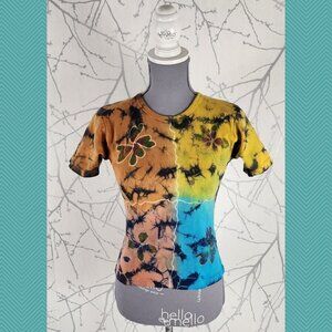 Unbranded Tie Dye Colorful Printed 100% Cotton Crewneck Cropped Tee